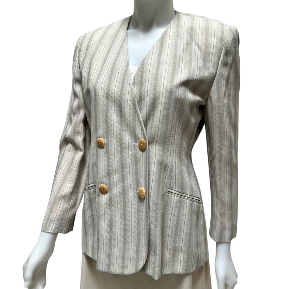 Vintage M Dequin PARIS Striped Double Breasted Blazer Old Money Quiet Luxury 90’ - Picture 7 of 17